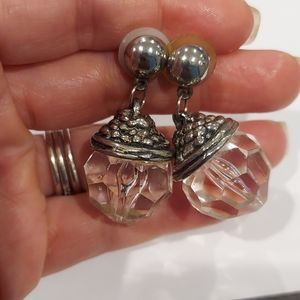 Jumbo silver and  glass faceted earrings